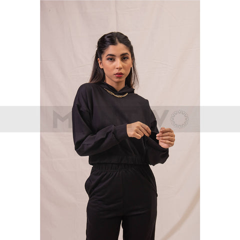Black Oversized Cropped Hoodie | Montivo Pakistan