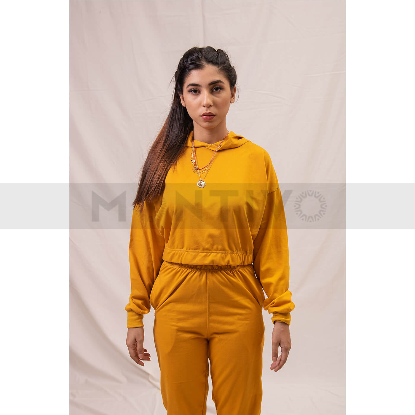 Gold Oversized Cropped Hoodie | Montivo Pakistan