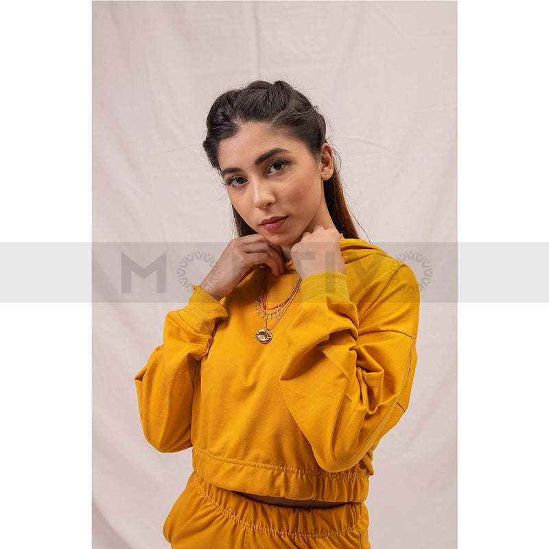 Gold Oversized Cropped Hoodie | Montivo Pakistan