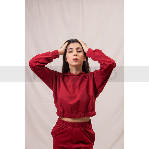 Red Oversized Cropped Hoodie | Montivo Pakistan