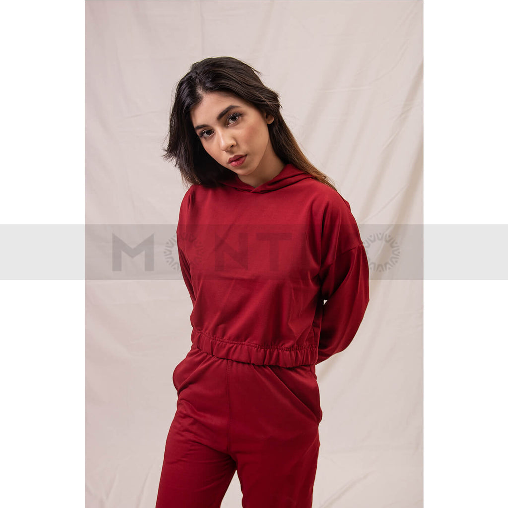 Red Oversized Cropped Hoodie | Montivo Pakistan