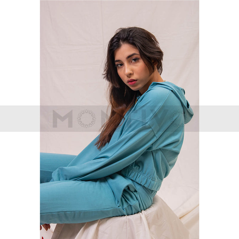 Light Blue Oversized Cropped Hoodie | Montivo Pakistan