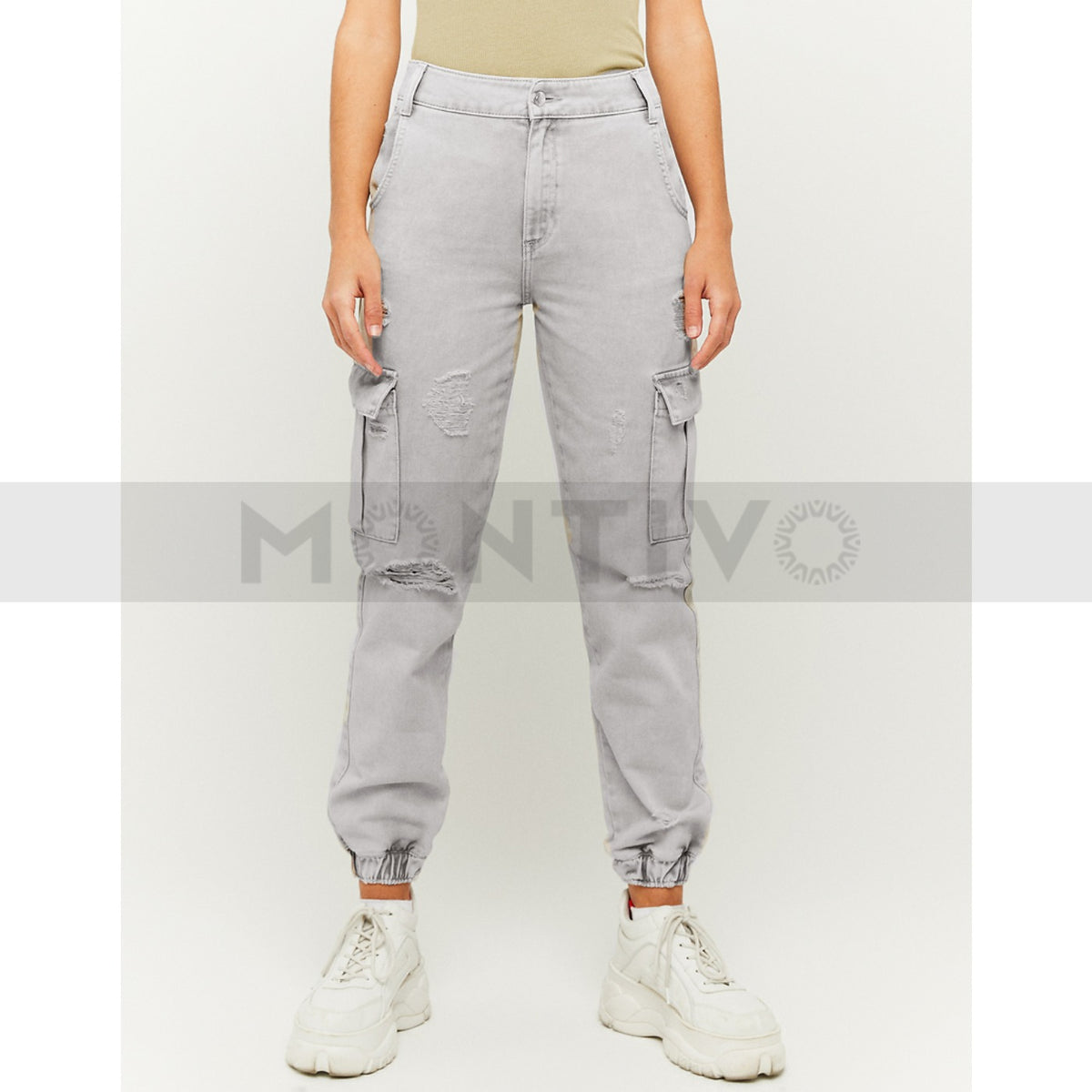 TW Grey Cargo Ripped Jeans | Montivo Pakistan