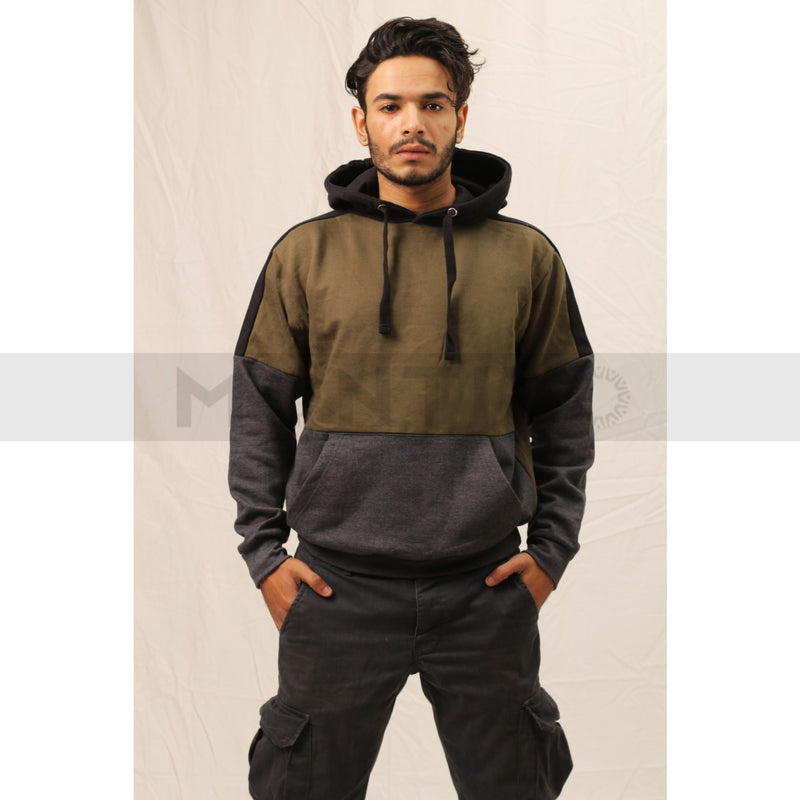 Olive Colour Block Hoodie | Montivo Pakistan