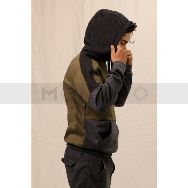 Olive Colour Block Hoodie | Montivo Pakistan