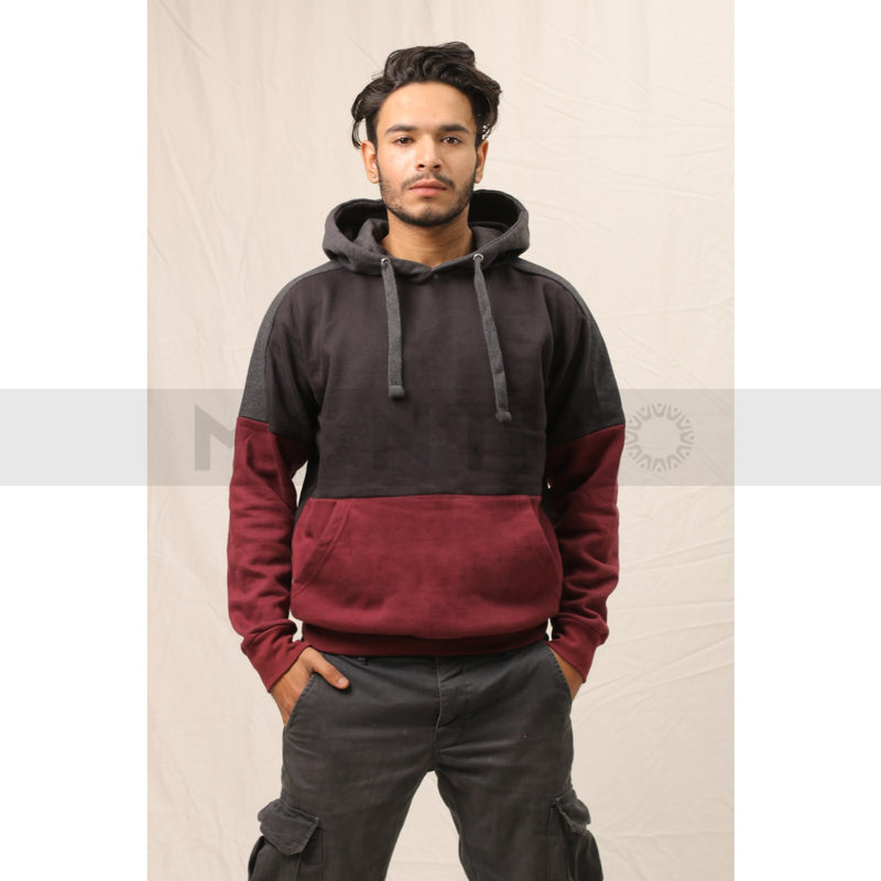 Burgundy Black Colour Block Hoodie | Montivo Pakistan