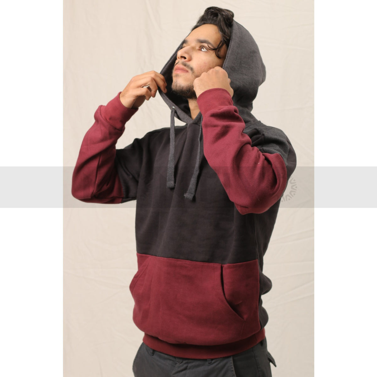 Burgundy Black Colour Block Hoodie | Montivo Pakistan