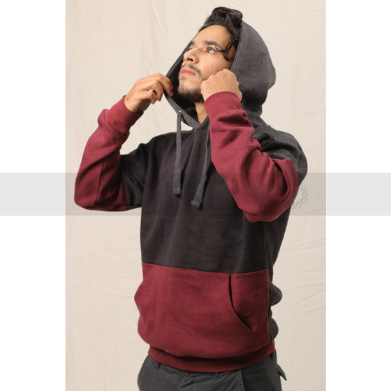 Burgundy Black Colour Block Hoodie | Montivo Pakistan