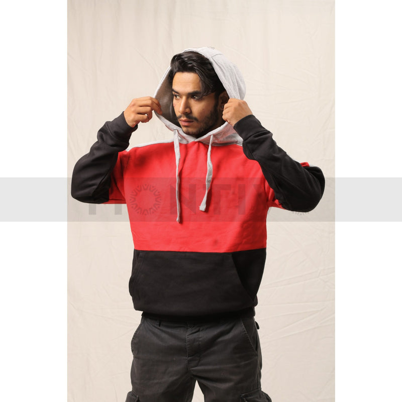 Red Black Colour Block Hoodie | Montivo Pakistan