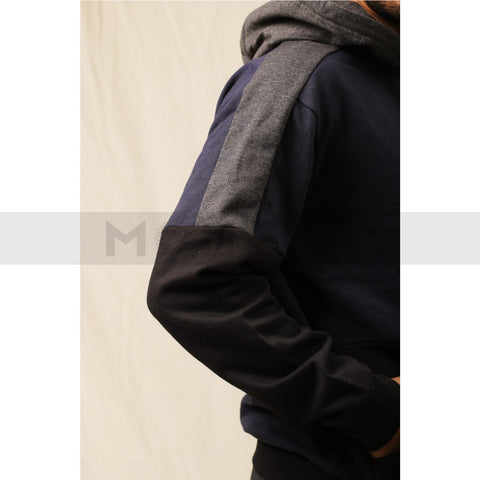 Navy Black Colour Block Hoodie | Montivo Pakistan