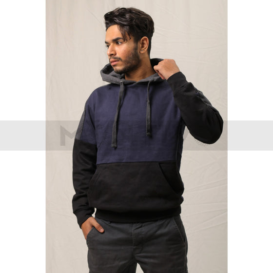 Navy Black Colour Block Hoodie | Montivo Pakistan
