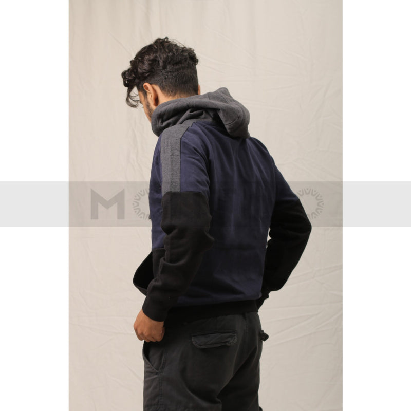 Navy Black Colour Block Hoodie | Montivo Pakistan