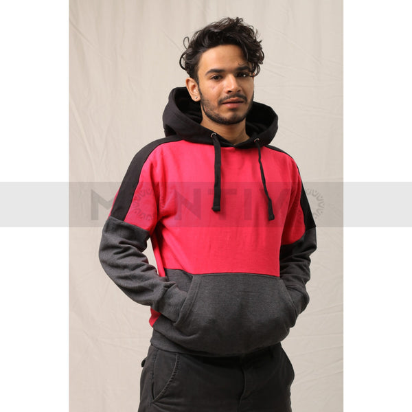 Pink Charcoal Colour Block Hoodie | Montivo Pakistan