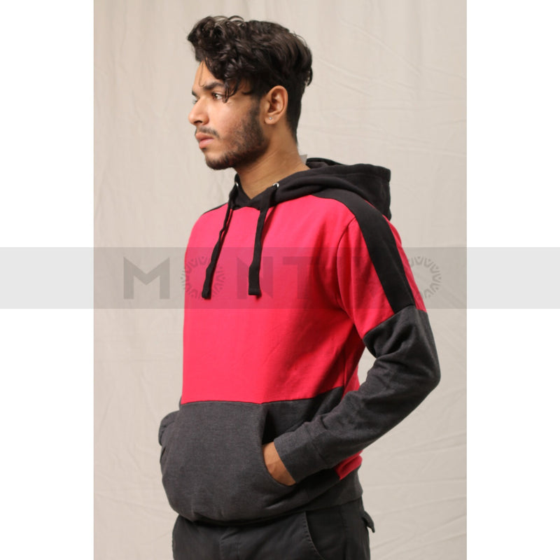 Pink Charcoal Colour Block Hoodie | Montivo Pakistan