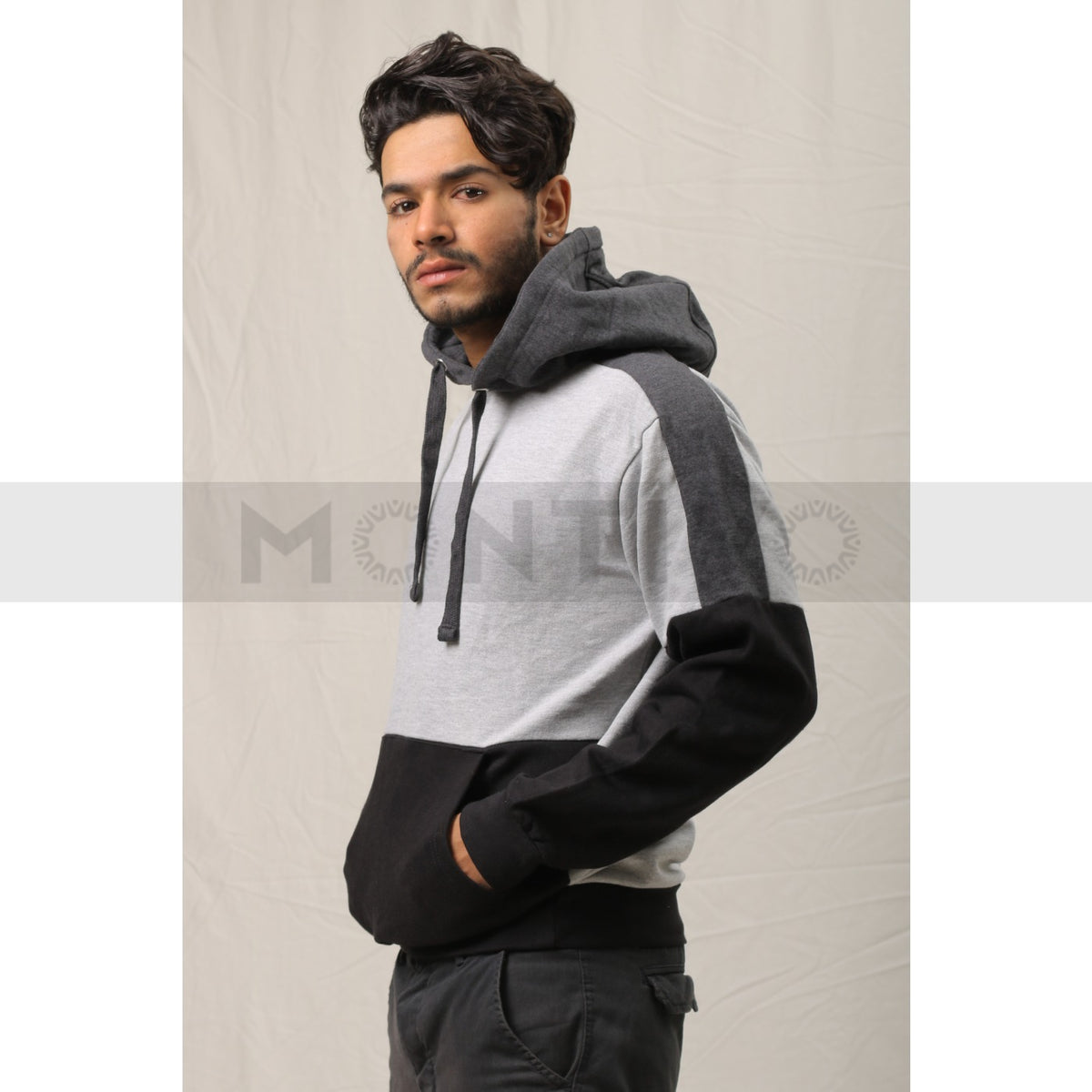 Grey Black Colour Block Hoodie | Montivo Pakistan
