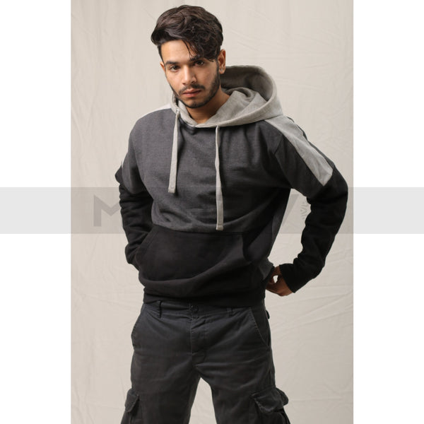 Charcoal Grey Colour Block Hoodie | Montivo Pakistan