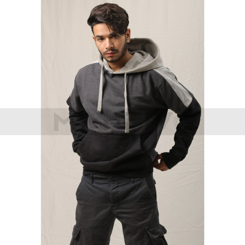 Charcoal Grey Colour Block Hoodie | Montivo Pakistan
