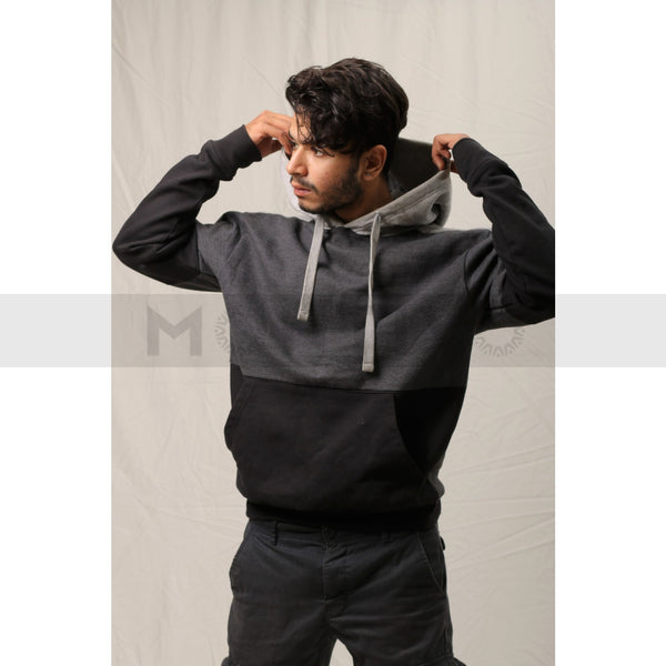 Charcoal Grey Colour Block Hoodie | Montivo Pakistan