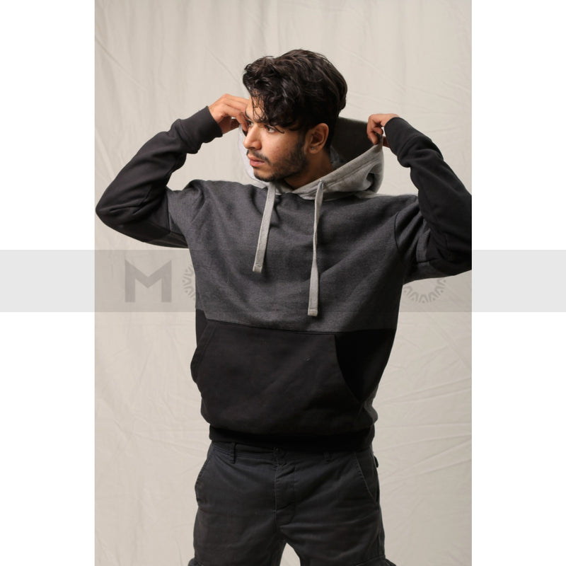 Charcoal Grey Colour Block Hoodie | Montivo Pakistan
