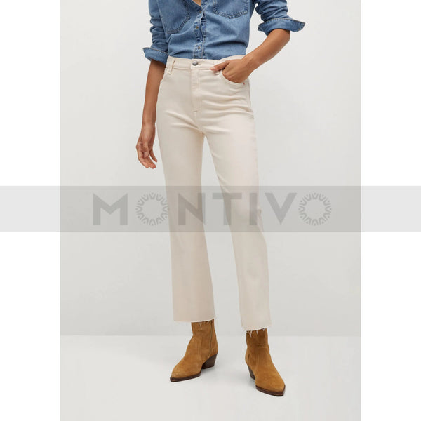 Mng Crop Flared Beige High Waist Jeans | Montivo Pakistan