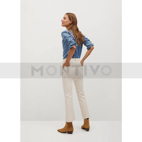 Mng Crop Flared Beige High Waist Jeans | Montivo Pakistan