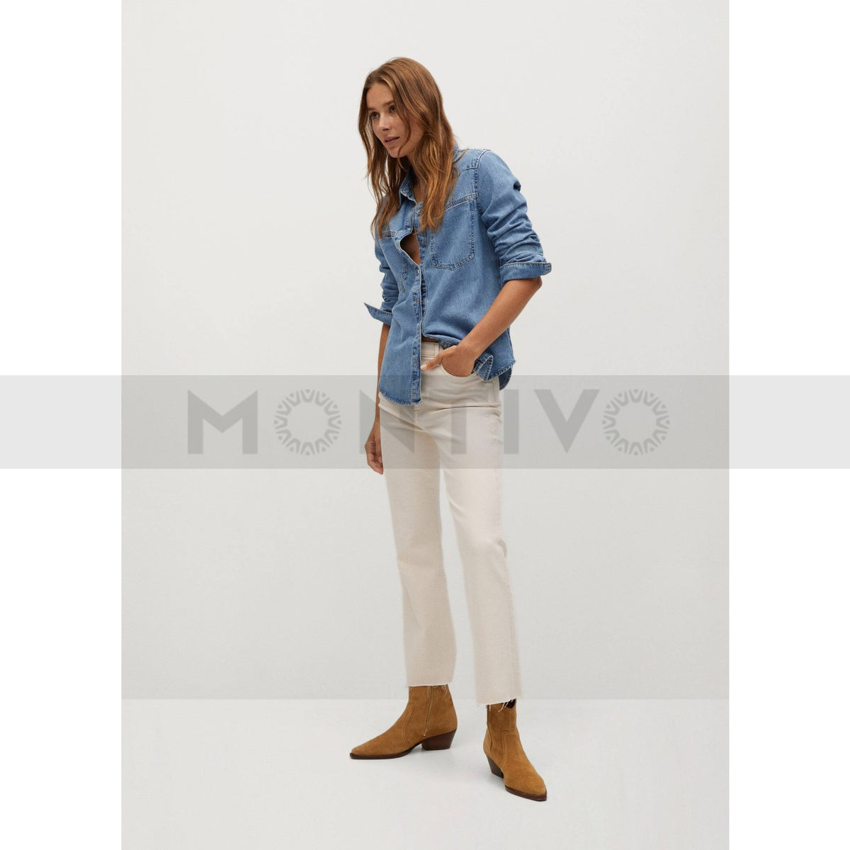 Mng Crop Flared Beige High Waist Jeans | Montivo Pakistan
