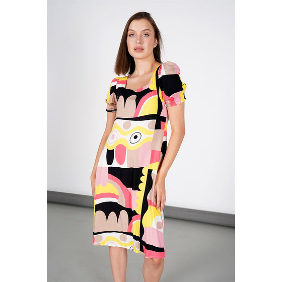 Yellow Printed Viscose Dress | Montivo Pakistan