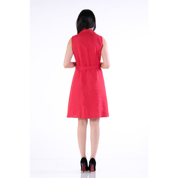Red Buckle Linen Sleeveless Dress | Montivo Pakistan
