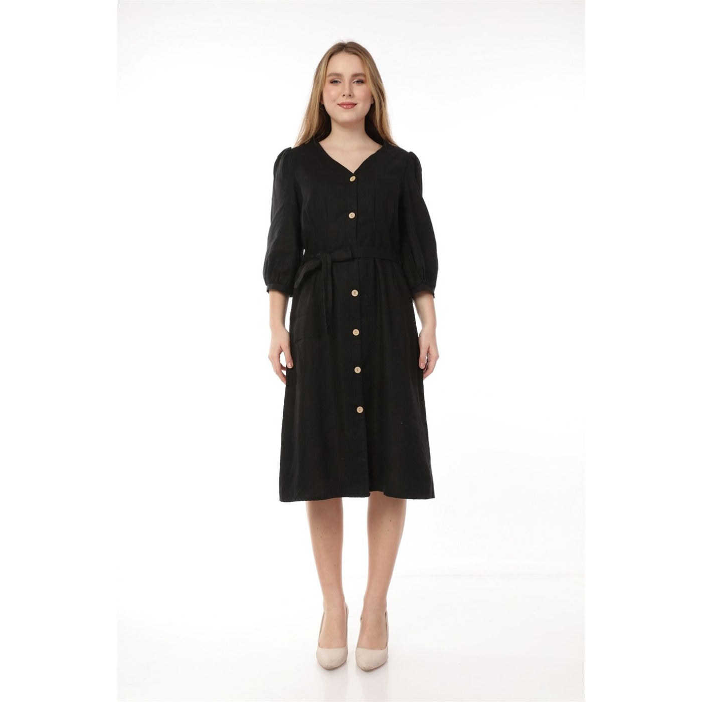 Black Buttoned Linen Dress – Montivo
