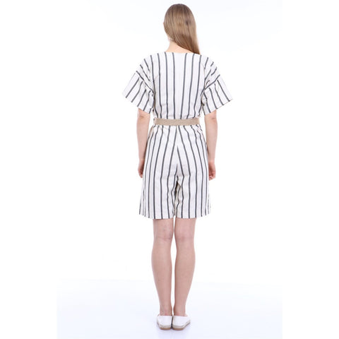 Stripes Beige Black Linen Jumpsuit | Montivo Pakistan