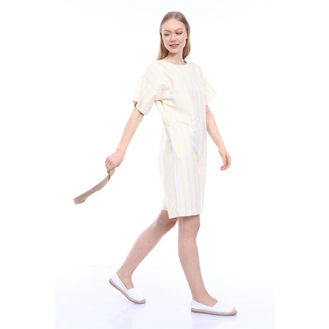 Yellow Stripes Beige Linen Jumpsuit | Montivo Pakistan