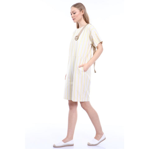 Yellow Stripes Beige Linen Jumpsuit | Montivo Pakistan
