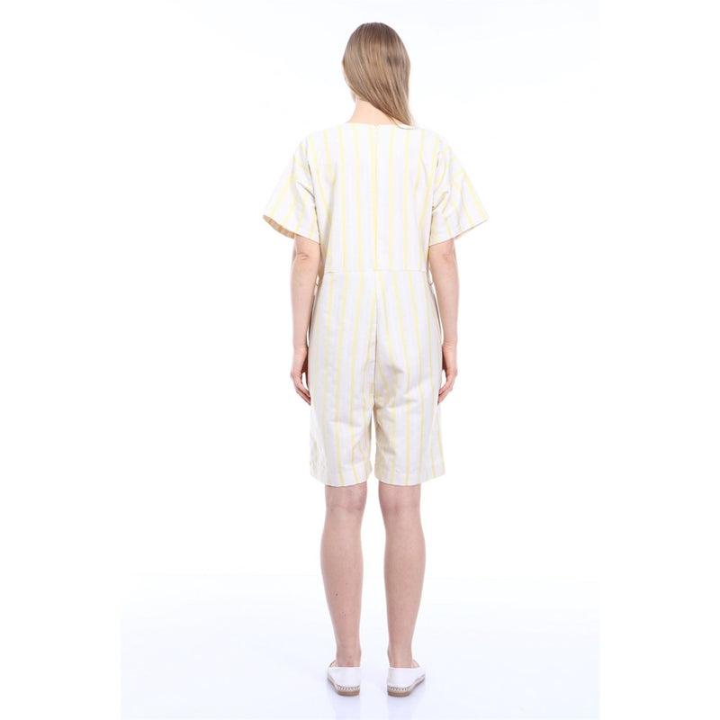 Yellow Stripes Beige Linen Jumpsuit | Montivo Pakistan