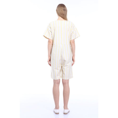 Yellow Stripes Beige Linen Jumpsuit | Montivo Pakistan