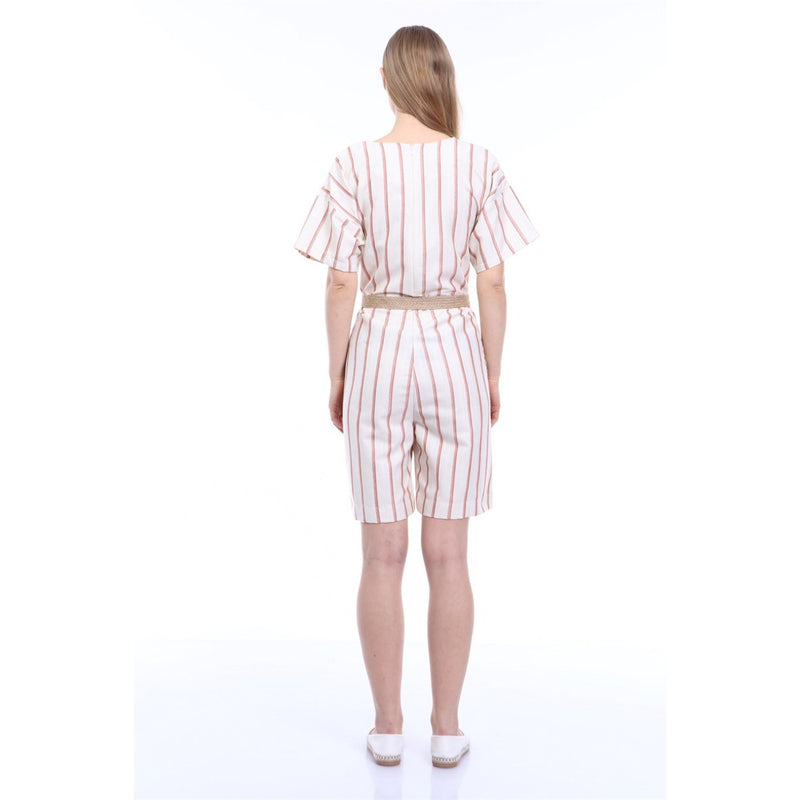 Pink Stripes Beige Linen Jumpsuit | Montivo Pakistan