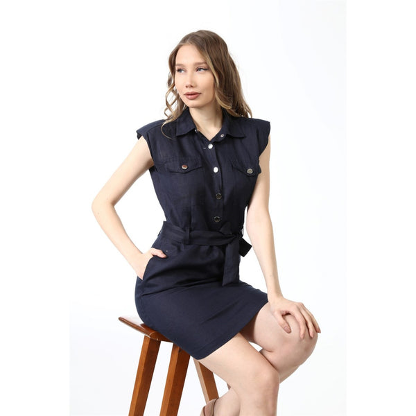 Navy Sports Dress with Paded Shoulders | Montivo Pakistan