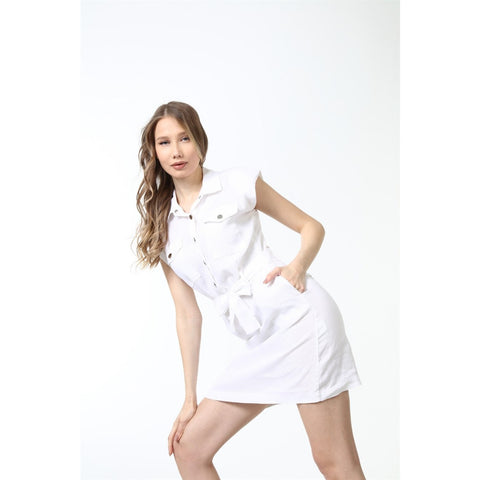 White Sports Dress with Paded Shoulders | Montivo Pakistan