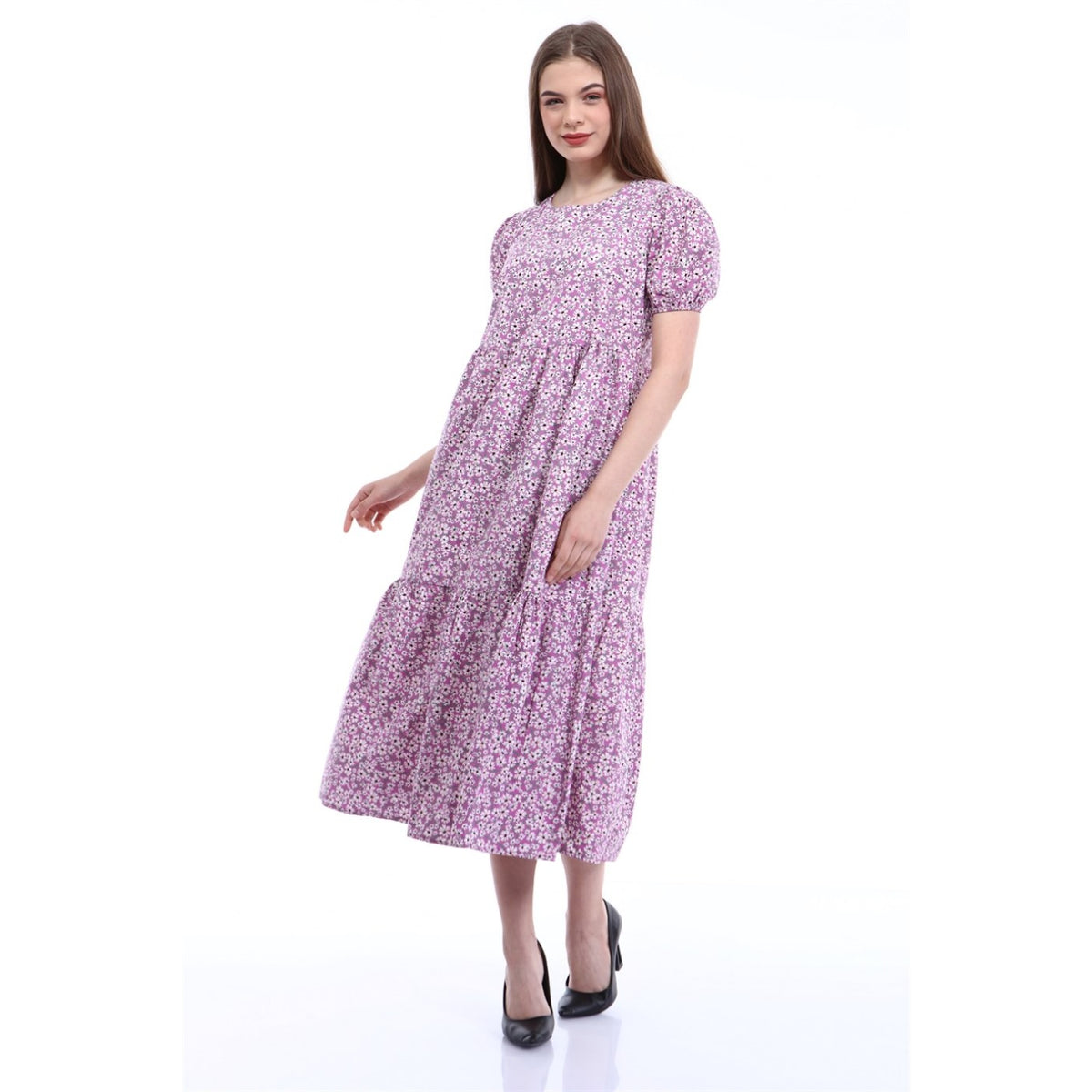 Lilac Floral Poplin Dress | Montivo Pakistan