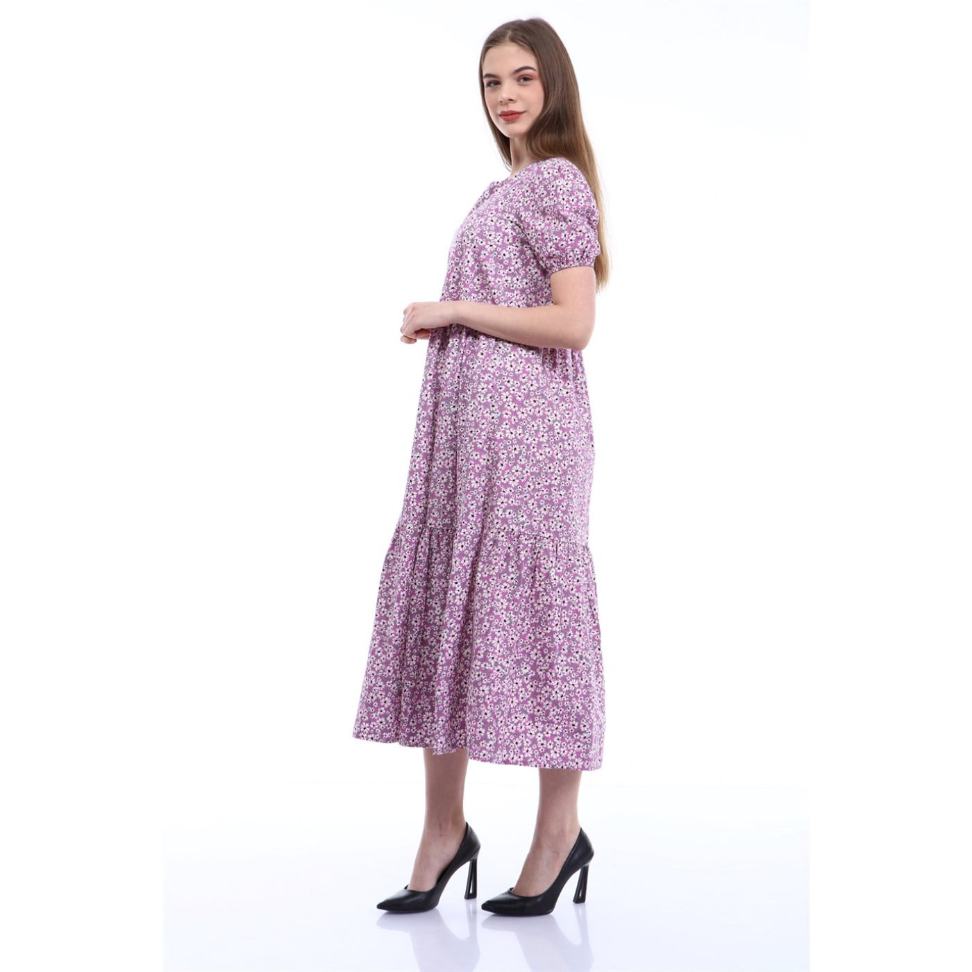 Lilac Floral Poplin Dress | Montivo Pakistan