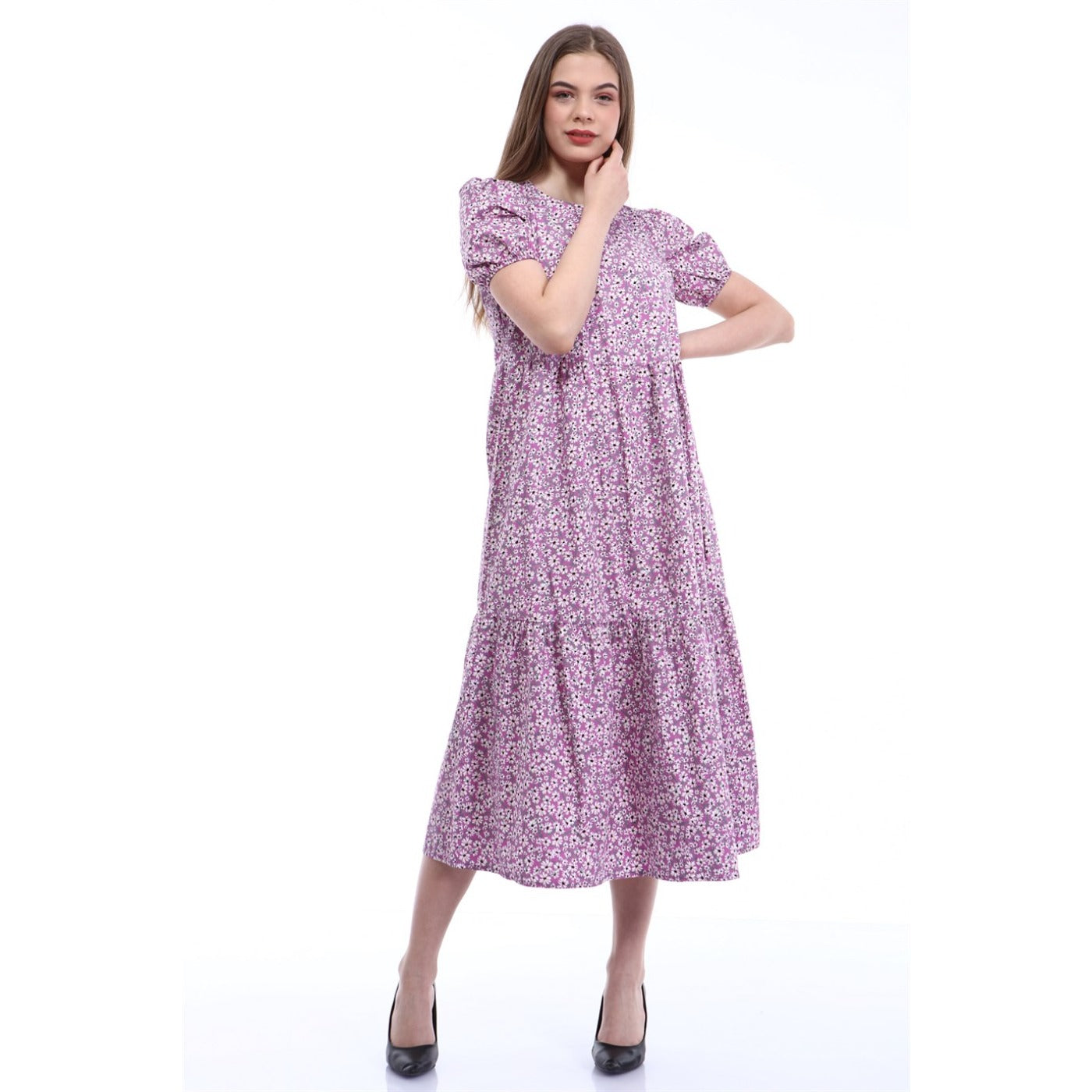 Lilac Floral Poplin Dress | Montivo Pakistan