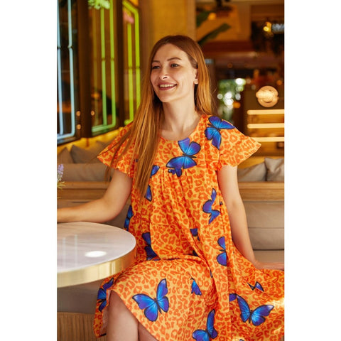 Butterfly Patterned Ruffle Dress | Montivo Pakistan