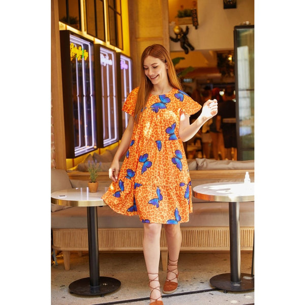 Butterfly Patterned Ruffle Dress | Montivo Pakistan