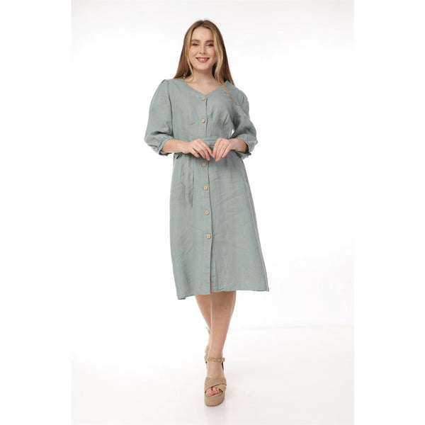 Mint Buttoned Linen Dress | Montivo Pakistan