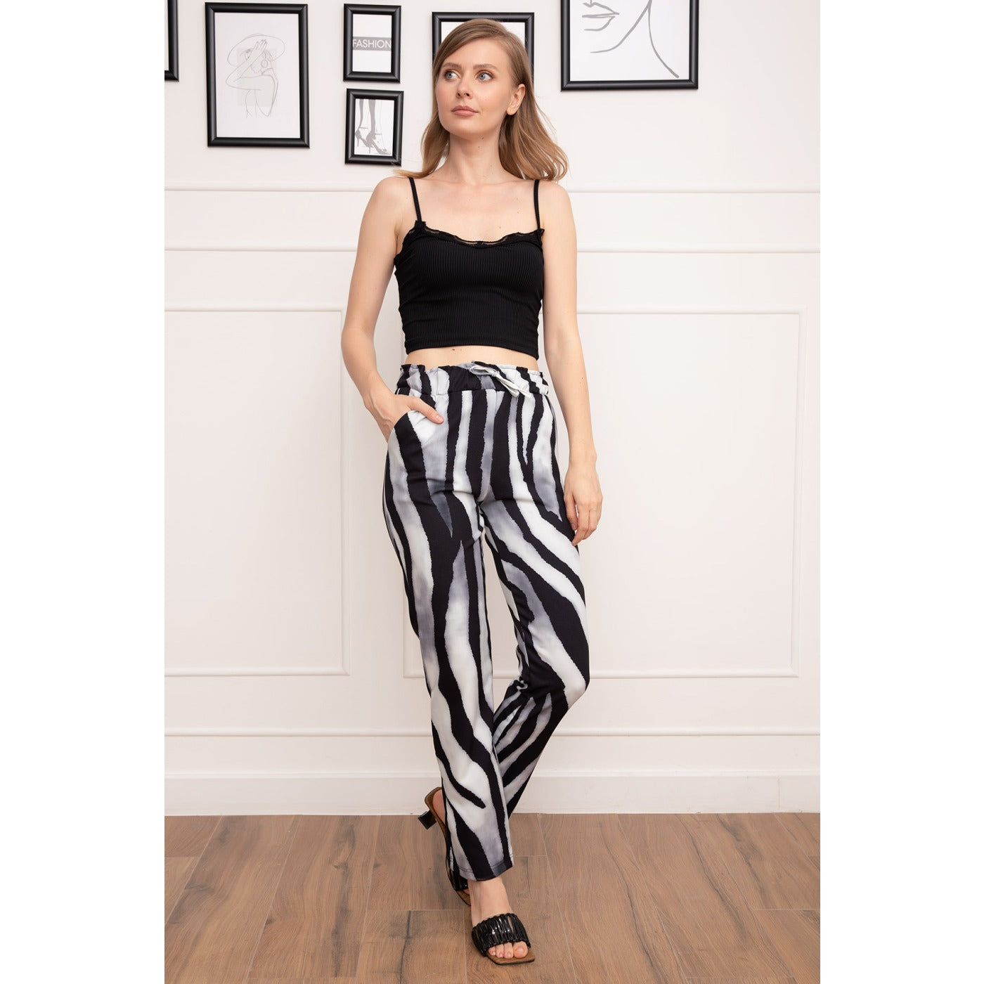 Grey Printed Waist Elastic Trousers | Montivo Pakistan