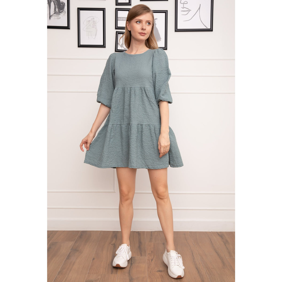 Blue Soft Pleated Dress | Montivo Pakistan