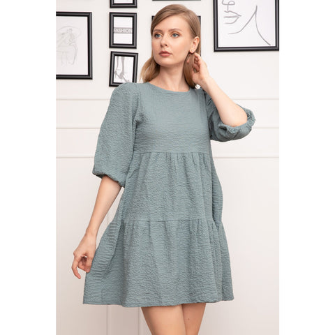 Blue Soft Pleated Dress | Montivo Pakistan