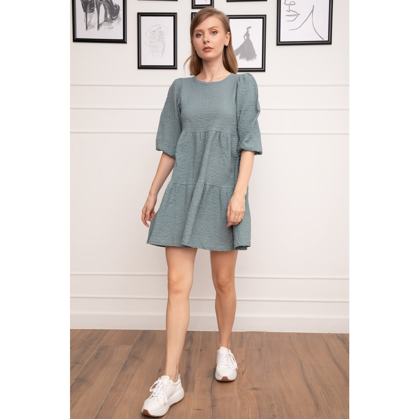 Blue Soft Pleated Dress | Montivo Pakistan