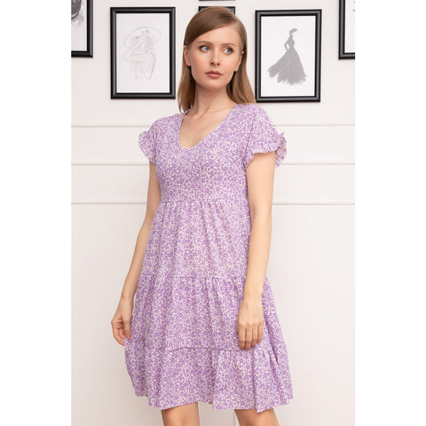 Lilac V-Neck Patterned Dress | Montivo Pakistan