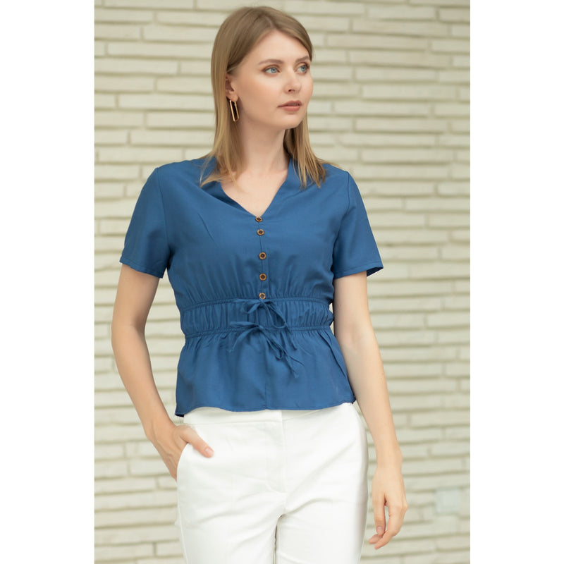 Teal Waist Pleated Top | Montivo Pakistan