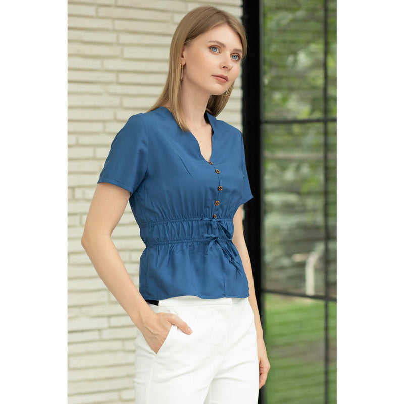 Teal Waist Pleated Top | Montivo Pakistan